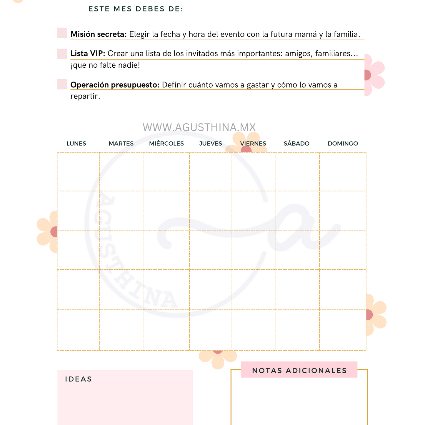 Agenda para planear BabyShower