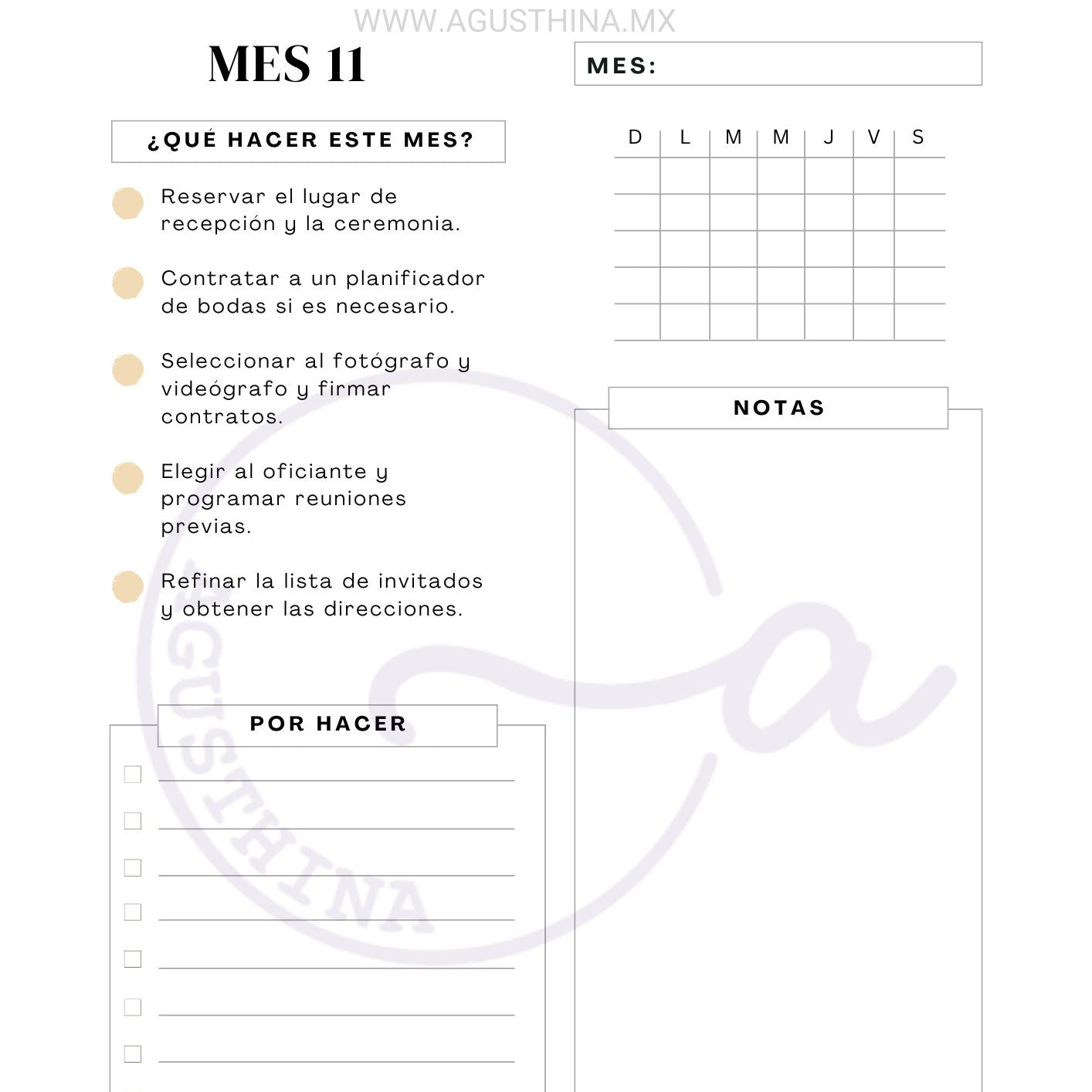 Calendario para tu boda