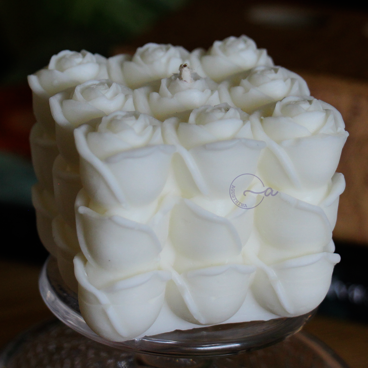 vela de soya bubbles en forma de rosas