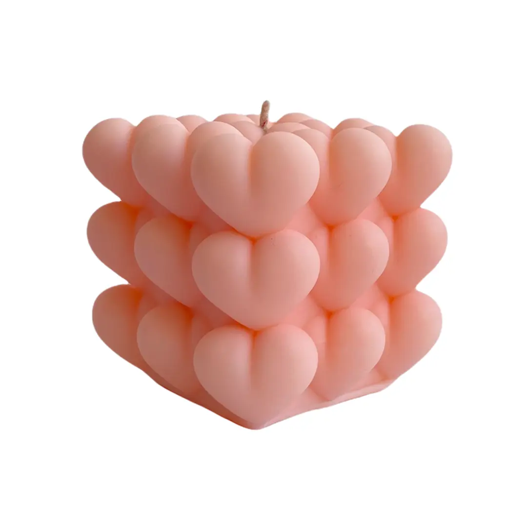 vela soya bubble corazones color rosa