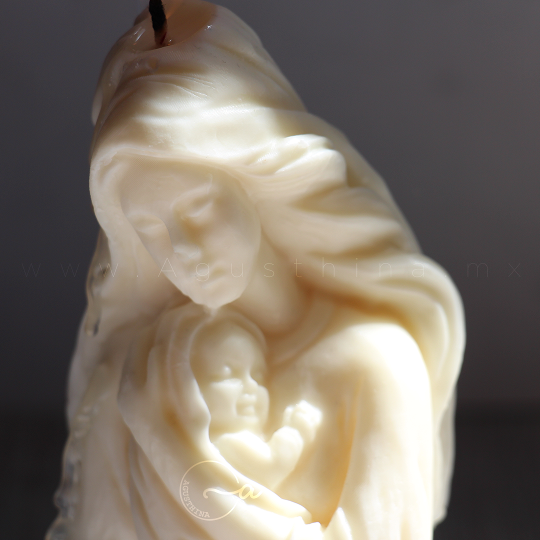 vela soya forma virgen maria y jesus