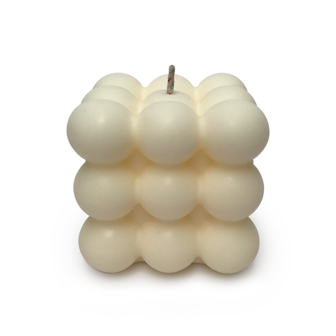 vela de soya cubo burbuja color blanca