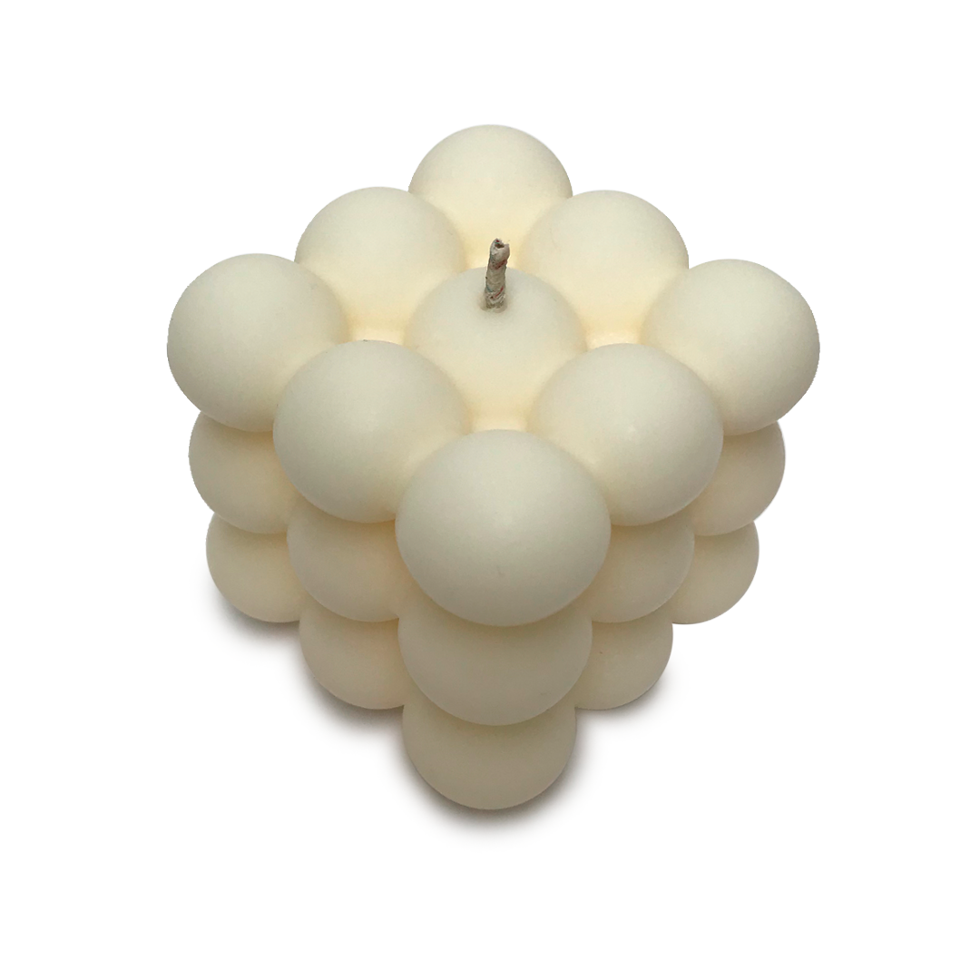 vela de soya cubo burbuja color blanca