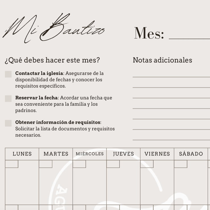 Agenda para planear Bautizo