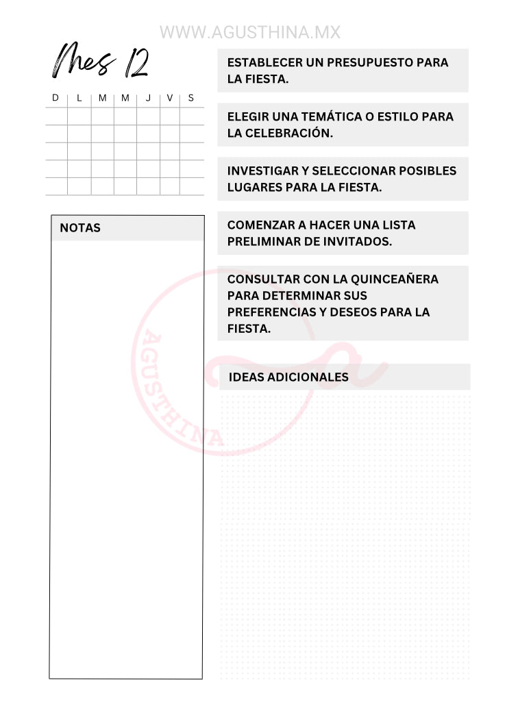 Calendario para XV años