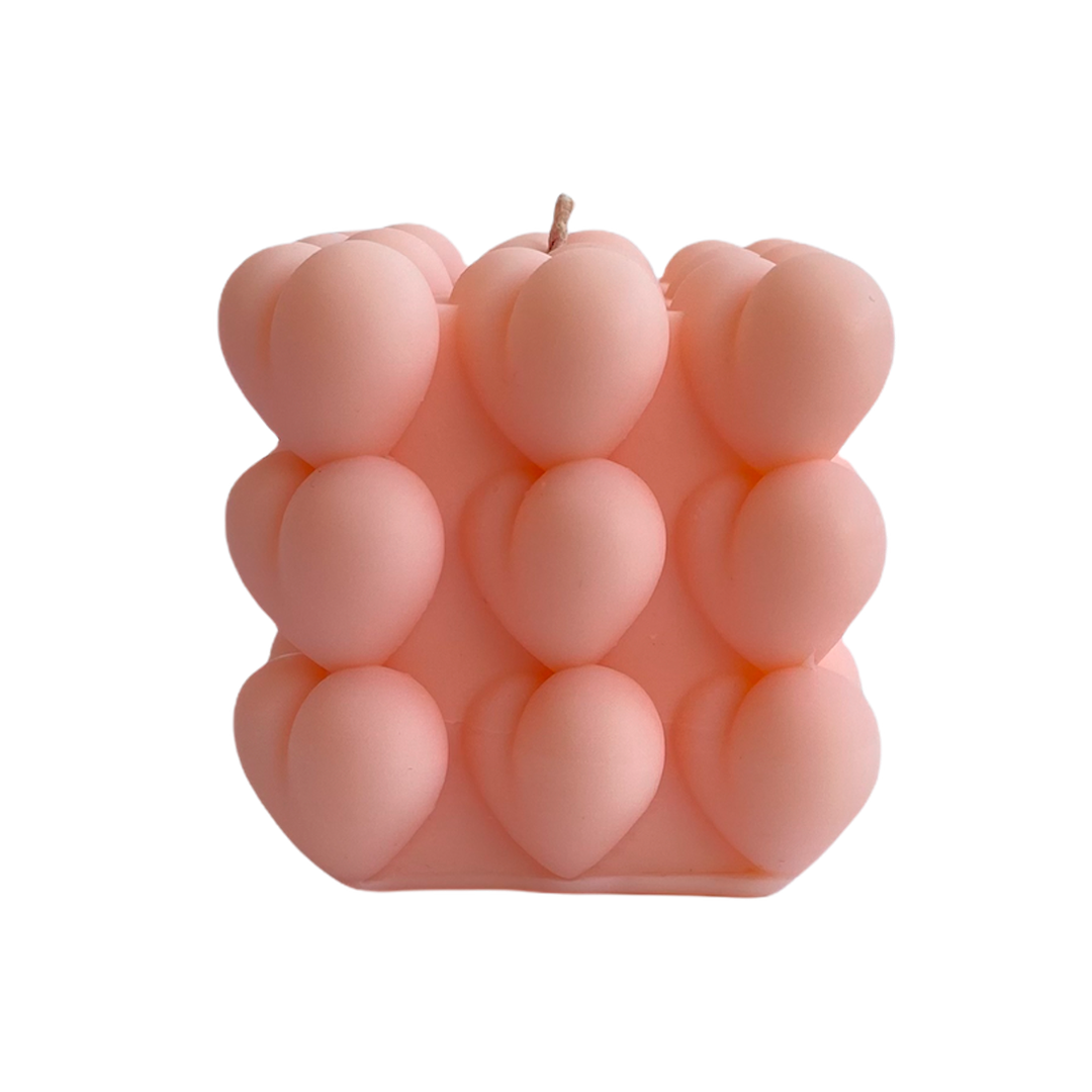 vela de soya bubble corazones rosa