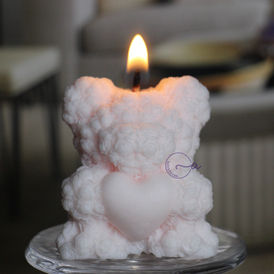 vela de soya en forma de oso de rosas
