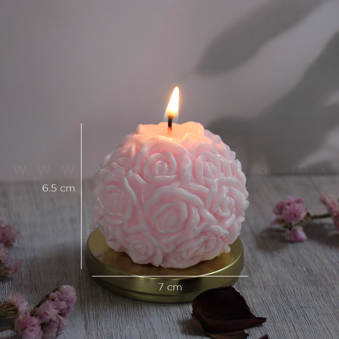 vela  de soya esfera de rosas colo rosa