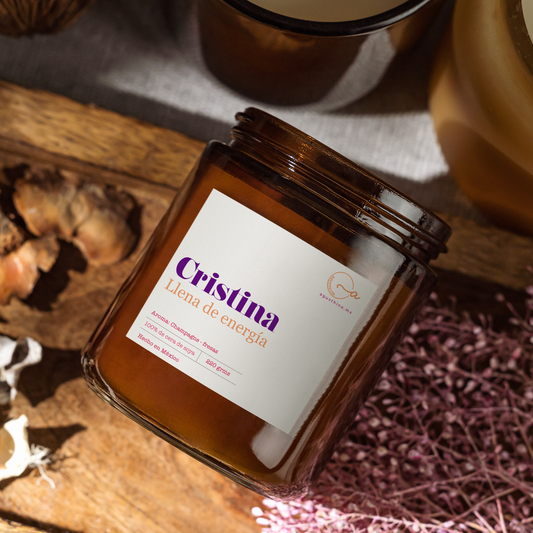 vela de soya para regalar con nombre CRISTINA