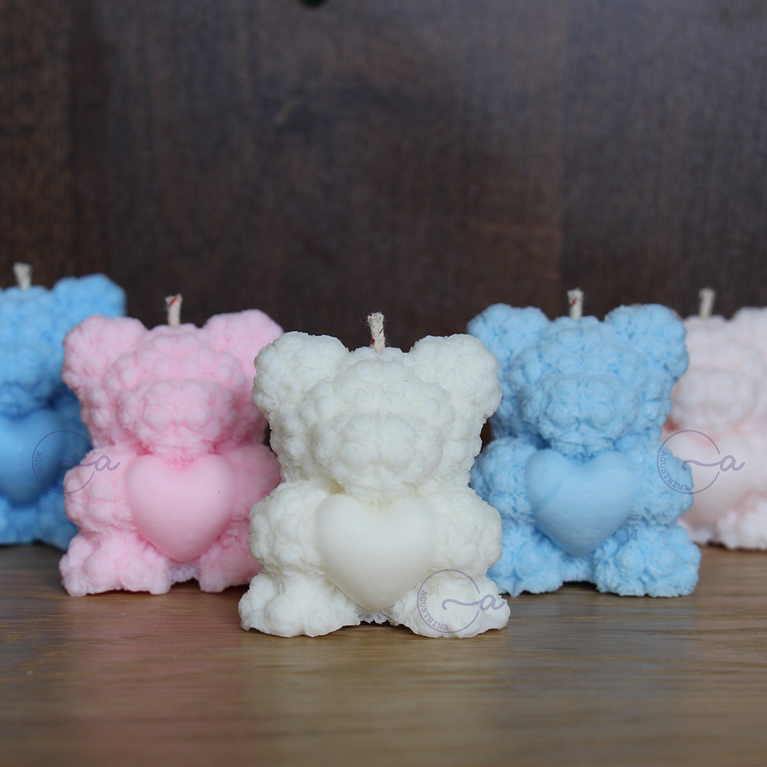 vela soya en forma de oso de rosas